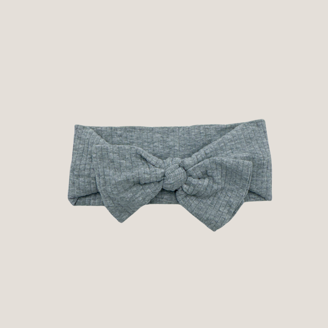 Ribbed Baby Bow Headband in Classic Grey